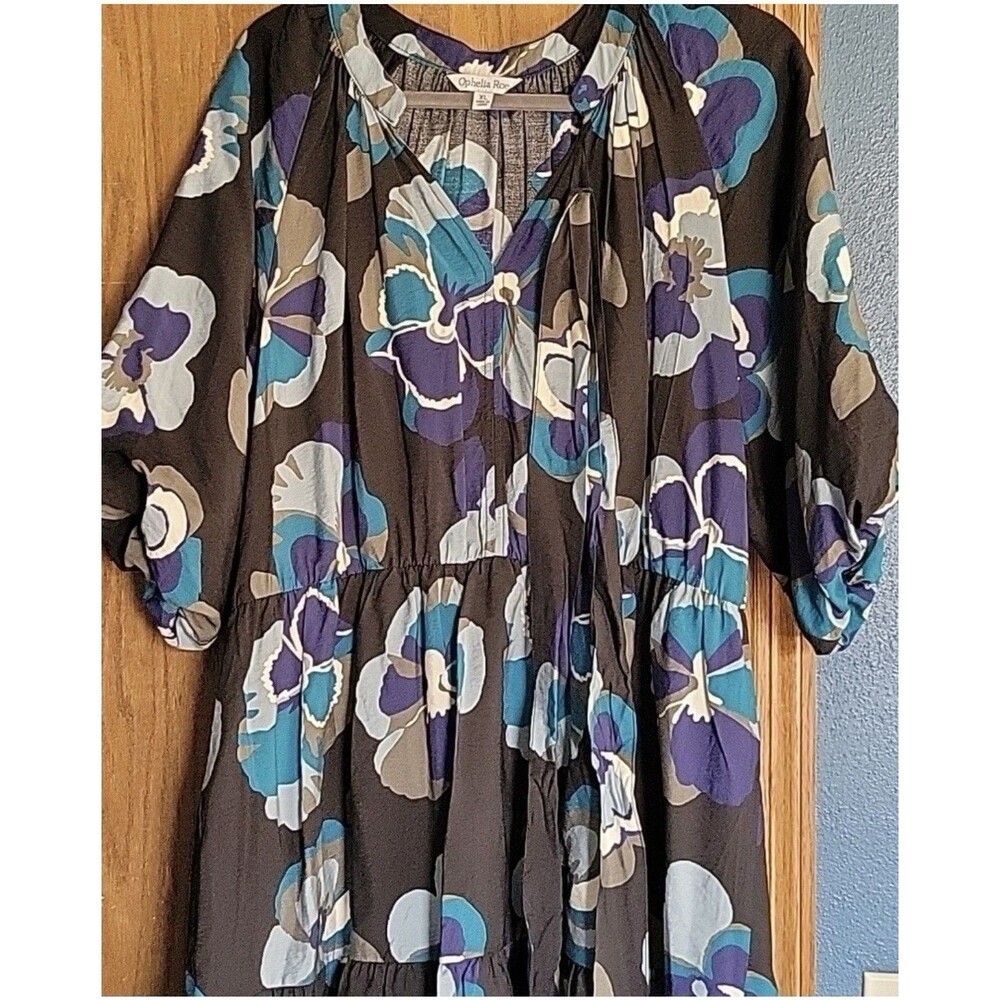 New Ophelia Roe Women Size XL Midi Dress Gathered Waist Belt Cruise Vacay Modest